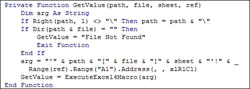 تابع اکسل برای خواندن مقدار از یک فایل بسته