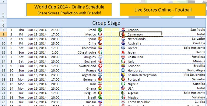 فایل اکسل جام جهانی 2014